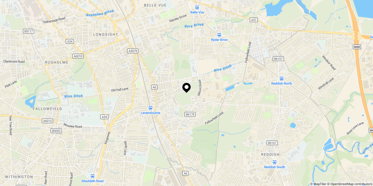 Approximate location of Lonsdale Road, Levenshulme, Manchester, M19