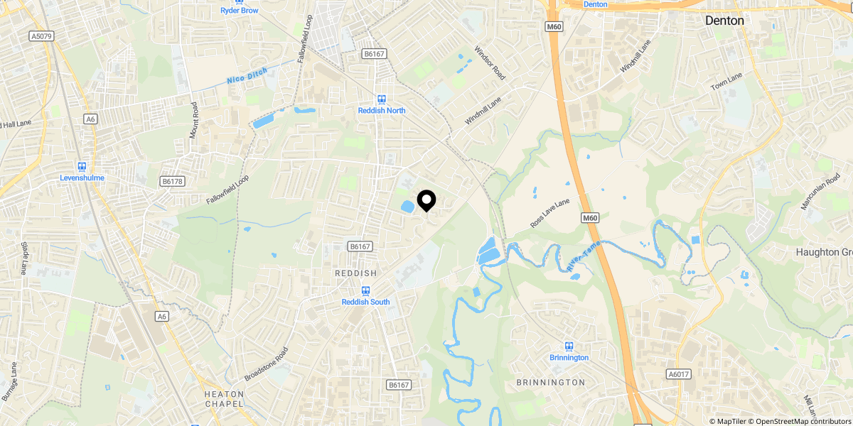 Approximate location of Brackenside, Reddish Vale, Stockport, SK5