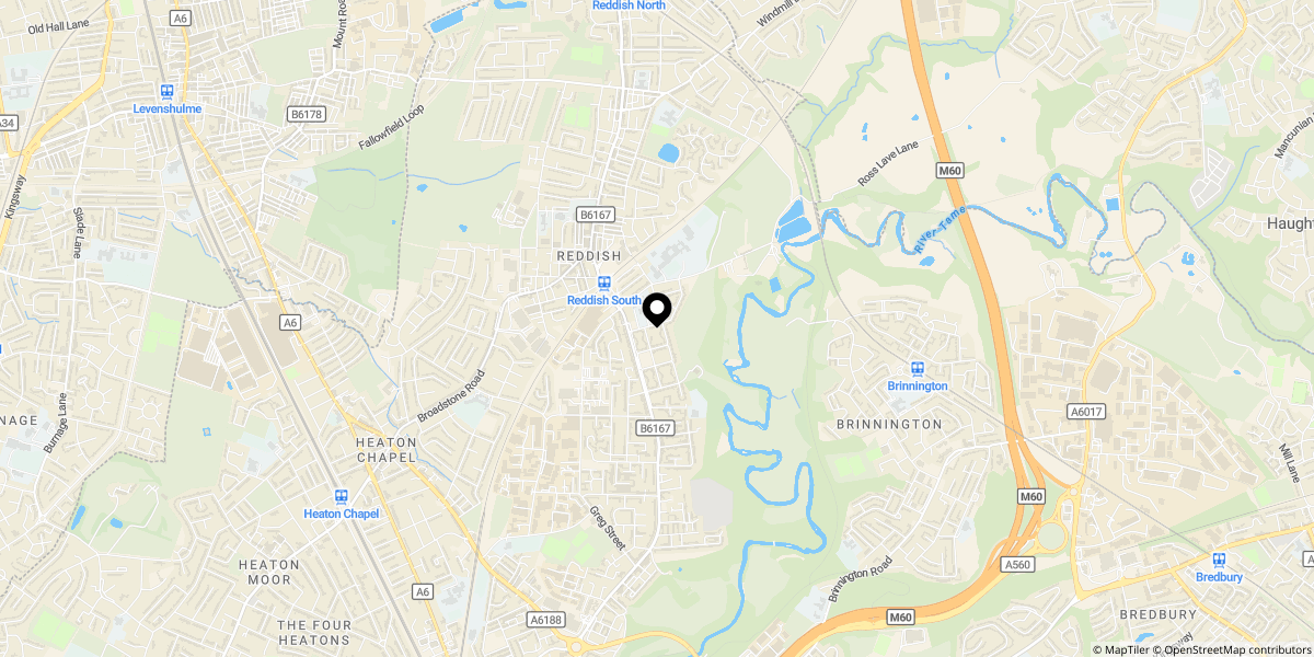 Approximate location of Dalkeith Road, South Reddish, Stockport, SK5